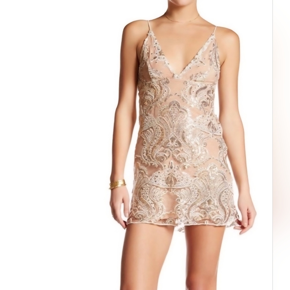 Free People Nude Champagne Sequin Mini Dress